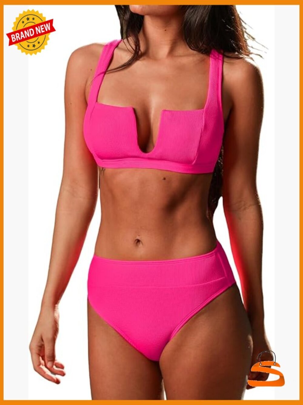 High Waisted Bikini Set Square Neck U Wire Adjustable Straps Textured Two Piece